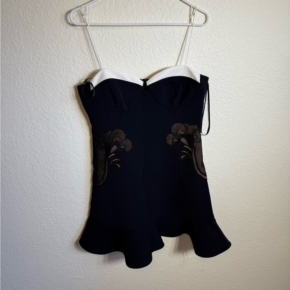Self-Portrait Black and White Lace-Panel Mini Dress - Picture 4 of 11
